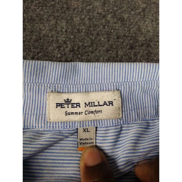 Peter Millar Summer Comfort Polo Men Sz‎ XL Striped Blue White Golf Sportswear - Picture 6 of 7